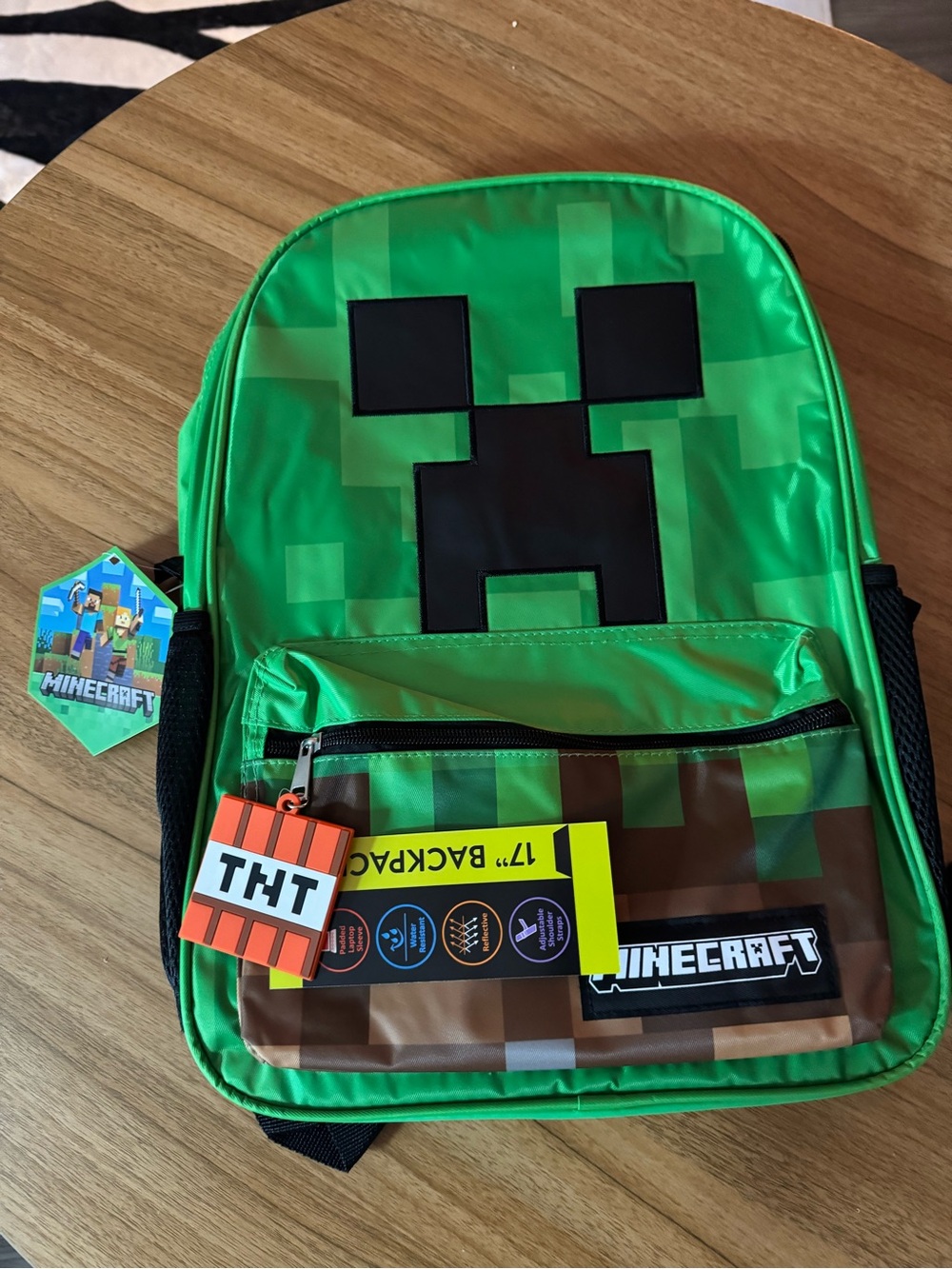 NEW Minecraft 17" Laptop Backpack Green Creeper Kids School Bag Tag N